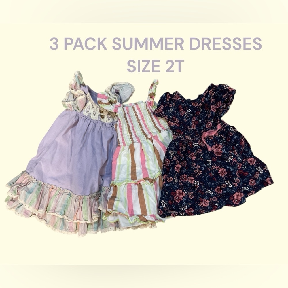 3 PACK SUMMER STYLE DRESSES IN SIZE 2T.  GENTLY WORN